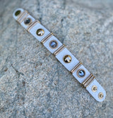 White Faux Leather With Gold Details Snap Closure Bracelet