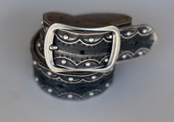 Vintage Gun Metal & Taupe Outlaw Genuine Leather Belt