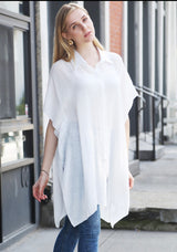 Lido Luxe White OS Long Button Down Cover-Up Top