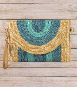 Natural & Blues Straw Crossbody/Wristlet Purse