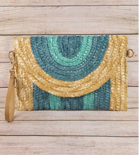Natural & Blues Straw Crossbody/Wristlet Purse