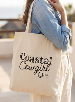 Coastal Cowgirl Horseshoe & Wave Canvas Tote Bag