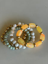 Orange, White, Gold & Teal Chunky Set of 4 Stretch Beaded Bracelets