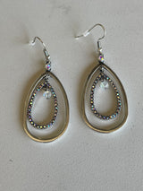 Aurora Borealis & Silver Dangle Teardrop Earrings