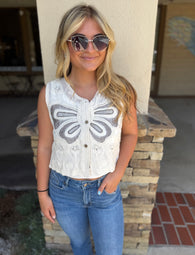 Butterfly Cream Crochet OS Button Down Top