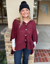 Wine Popcorn Striped Oversized Button Down Sweater Top