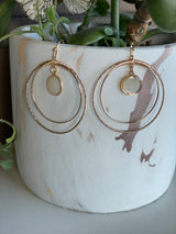Mother of Pearl & Gold Double Circles Fishhook Earrings