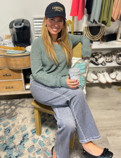 Gray Wash High Rise Slim Wide Crop Stretch Jeans by Vervet