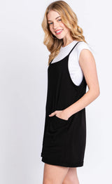 Black Spaghetti Strap Shorts Romper w/Front Pockets