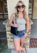 Black & White Stripe Ribbed Tank Top