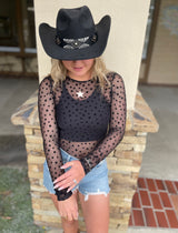Black Sheer Star Print Long Sleeve Mesh Top