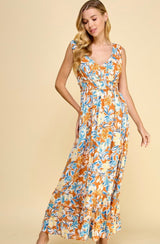 Ginger Floral V-Neck Maxi Dress w/Back Tie