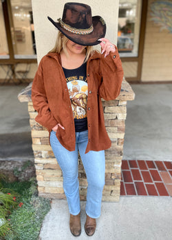 Brown Sugar Long Sleeve Button Down Corduroy Shacket