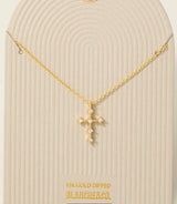Diamond Cross Charm 18K Gold Dipped CZ Necklace w/Extender