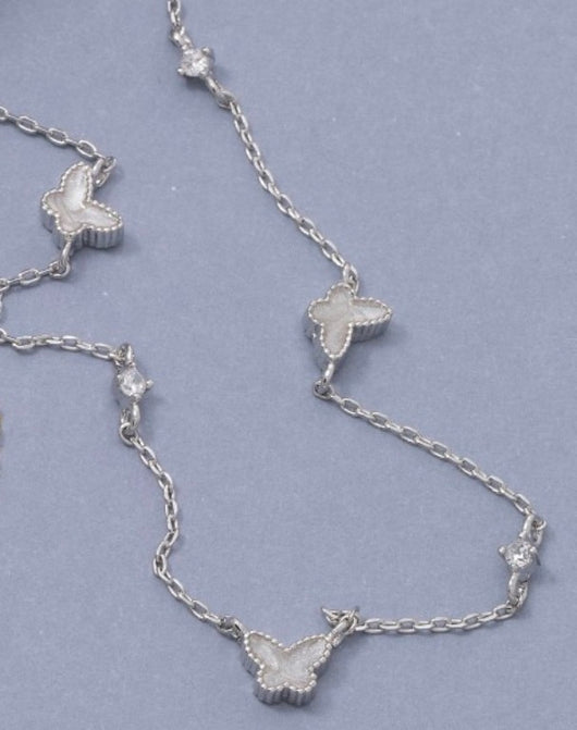 Silver Chanel Butterfly & Rhinestone Necklace