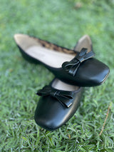 Kayleen Black Bow Flats w/Leopard Inner Design Shoes