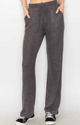 Smokey Soft Brushed Hacci Straight Leg Loungewear Pants w/Pockets & Drawstring