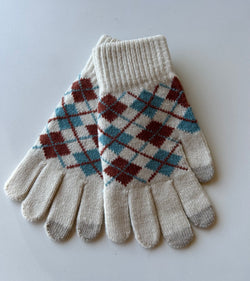 Cream w/Teal & Brown Plaid Pattern Smart Touch  Gloves