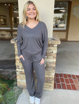 Smokey Soft Brushed Hacci Straight Leg Loungewear Pants w/Pockets & Drawstring