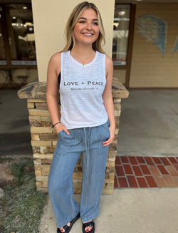 Medium Denim Wash Ultra Soft Drawstring Pants w/Pockets