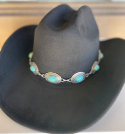 Black Cowgirl Hat w/Silver & Turquoise Concho Band and Adjustable Fit