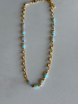 Aqua Blue Stone & Gold Chain Necklace