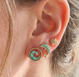Sea Life Gold & Teal Shell, Dolphin & Wave Post Earrings Set