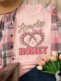 Howdy Honey Pink Horseshoe Heart Graphic Tee