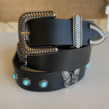 Butterfly Studded Black & Silver W/Turquoise Stones Belt