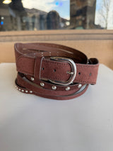 Brown Suede Feel & Silver Studded Twisted Belt