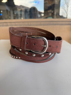 Brown Suede Feel & Silver Studded Twisted Belt