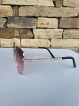 Uptown Girl Gold Rhinestone & Black Frame Sunglasses w/Sunset Lenses