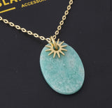 Azure Blue Oval Stone & Gold Dipped Sunburst Chain Necklace