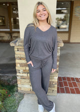 Smokey Soft Brushed Hacci Straight Leg Loungewear Pants w/Pockets & Drawstring