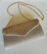 Gold Sparkly Clutch Purse w/Gold Chain Strap & Snap Closure