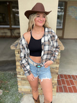 American Cowboy Brown, Blue & Cream Flannel Top