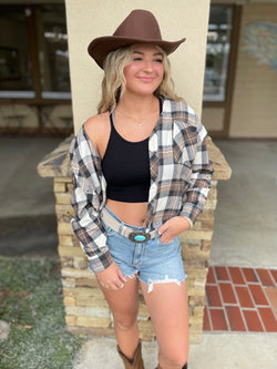 American Cowboy Brown, Blue & Cream Flannel Top