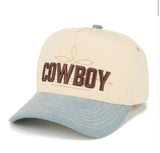 Cowboy Embroidered Denim & Beige CC Brand Adjustable Snap Closer Hat
