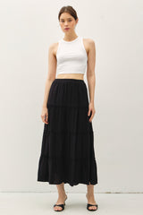 Black Tiered Maxi Skirt w/Elastic Waistband