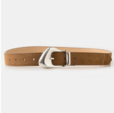 Brown Leather Belt w/Silver Unique Buckle