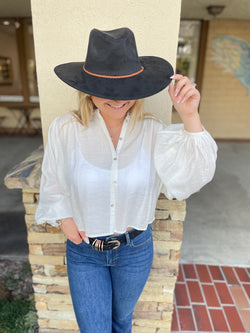 Boho White Button Down Puff Sleeve Blouse