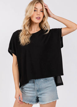 Black Oversized Thermal Top w/Side Slit