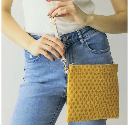 Mustard Diamond Pattern Crossbody Purse