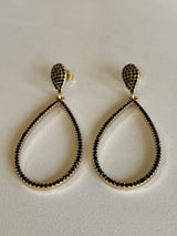 Black Stones & Gold Teardrop Post Earrings