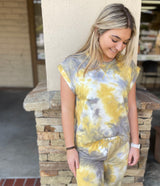 Yellow & Grey Soft Tie-Dye Short Sleeve Lounge Top