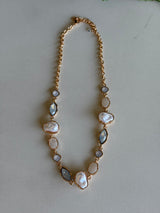 Bella Crystal & Pearl Stones and Gold Chain Necklace