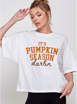 It’s Pumpkin Season Darlin White Relaxed Crop Graphic Tee