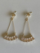 Gold Rectangle Stone Dangle Post Earrings