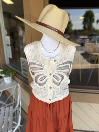 Butterfly Cream Crochet OS Button Down Top