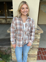 Mocha Plaid Soft Button Down Flannel Top